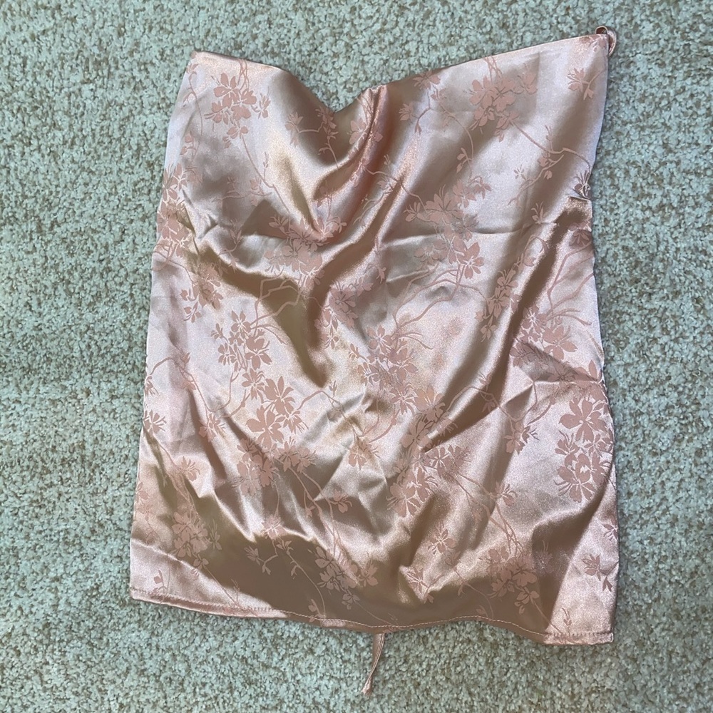Satin Style Floral Tie Back Rouched Top
